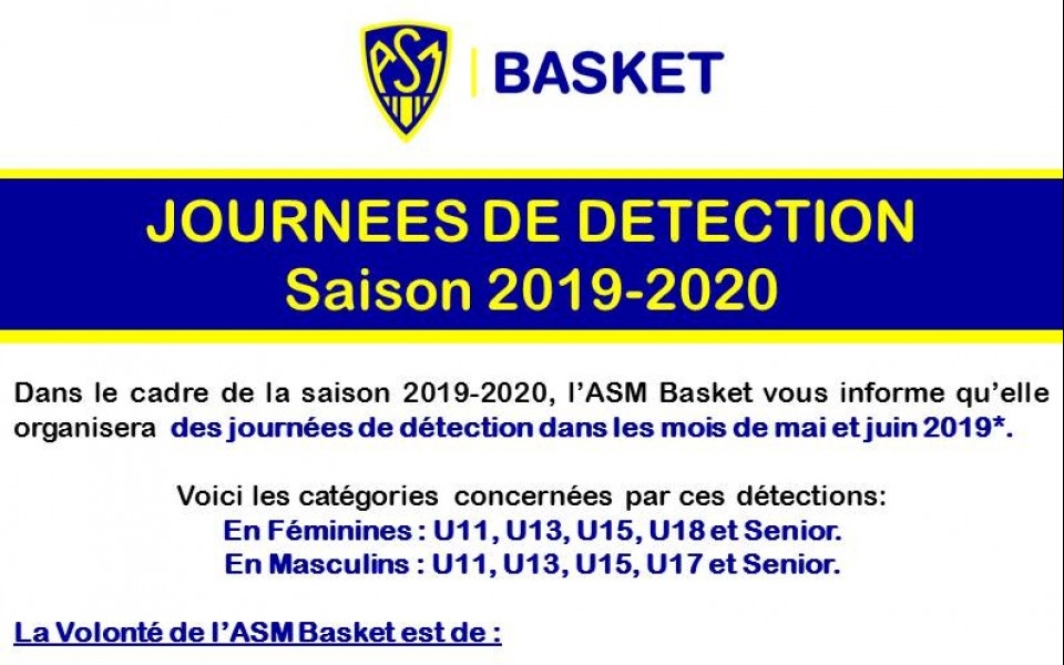 ASM Basket : Détection saison 2019-2020