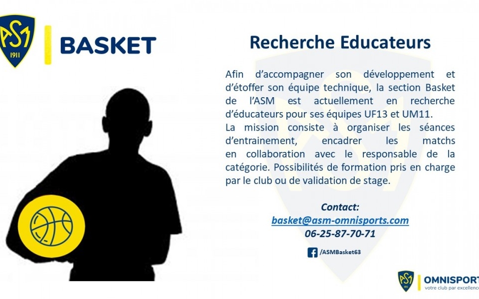 ASM Basket : Recherche éducateur U13F et U11M