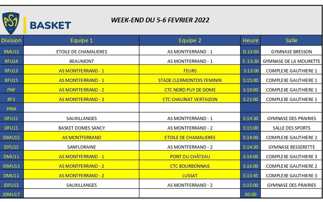 Programmation week end du 5-6 février 2022