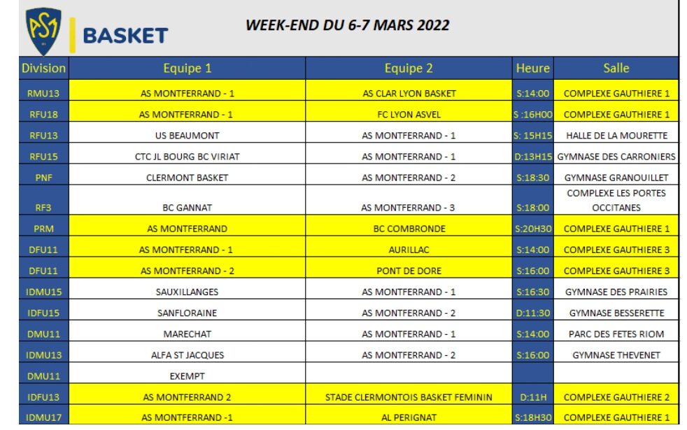 Programmation  week end du 5-6 Mars 2022