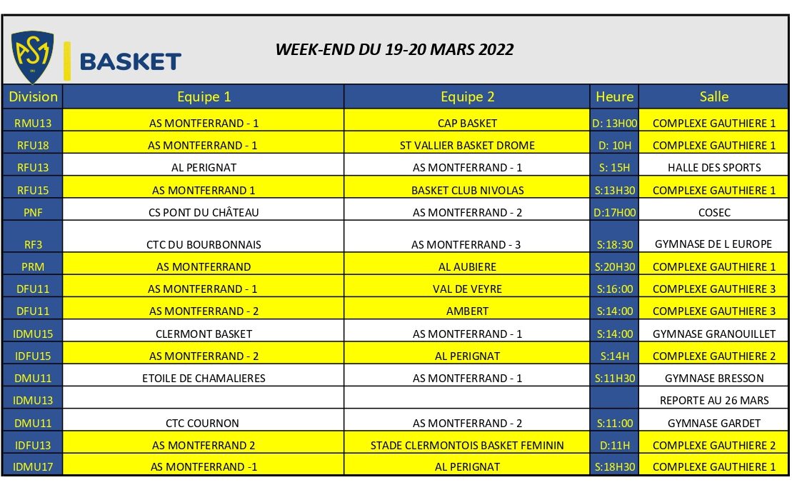 Programmation week-end du 19-20 mars 2022