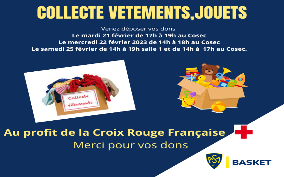 Collecte de vêtements, jouets au profit de la Croix Rouge Française : 21, 22 et 25 février 2023