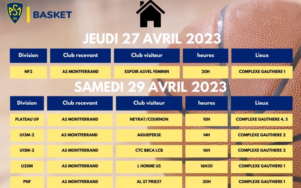 PROGRAMMATION WEEK END DU 29-30 AVRIL 2023