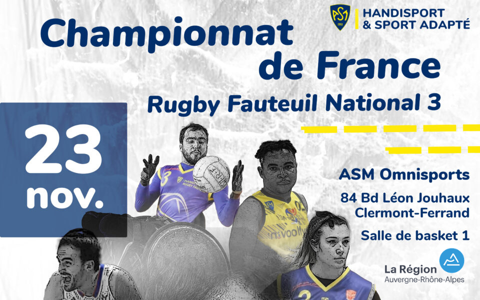 Le championnat de France N3 de rugby fauteuil se poursuit à Clermont le 23 novembre !