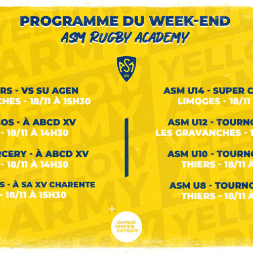 Le programme du week-end ASM Rugby Academy