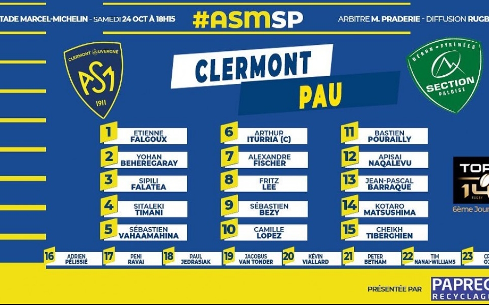 9 joueurs issus de la Formation Clermontoise alignés face à Pau