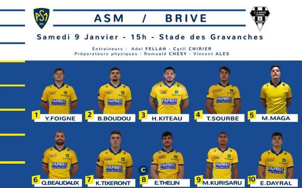 Composition des Espoirs pour la réception du CA Brice Corrèze Limousin