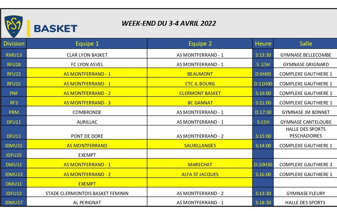 Programmation week end du 2-3 avril 2022
