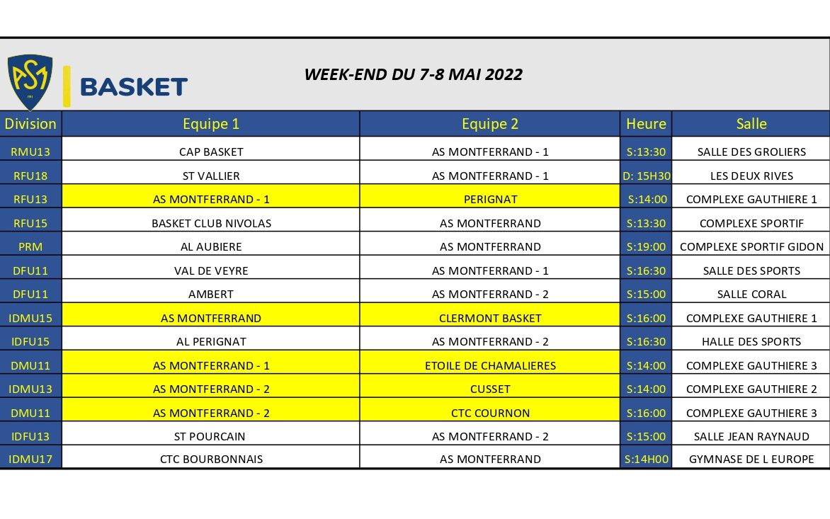 PROGRAMMATION WEEK END 7-8 MAI